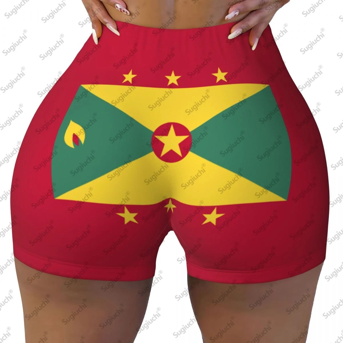 

2026 шорты для йоги с флагом Гренады для женщин, шорты для тренировок, подтяжки ягодиц, с высокой талией, шорты для бега в тренажерном зале