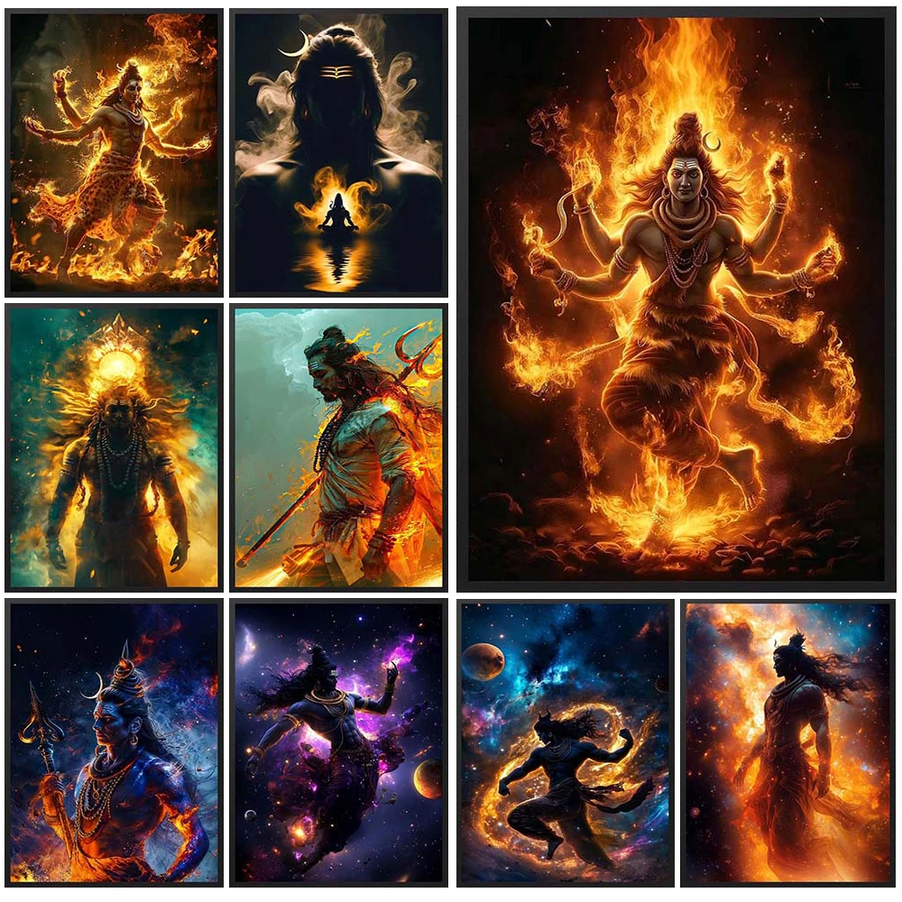 Hinduism Lord Shiva in the Fire Poster Religion Wall Pictures For Church Room Decor Wall Art Canvas Painting Unframed