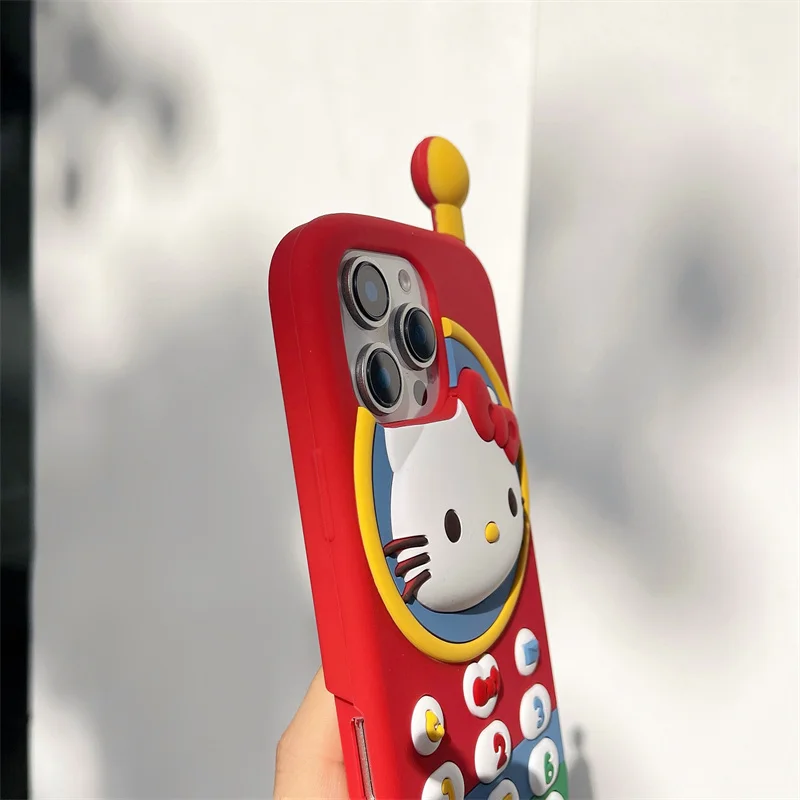 Phone Case for iPhone 17 Pro Max 16 15 14 13 Pro 12 Pro Max 3D Cartoon Hello Kitty Retro Phone Stereoscopic Soft Silicone Cover