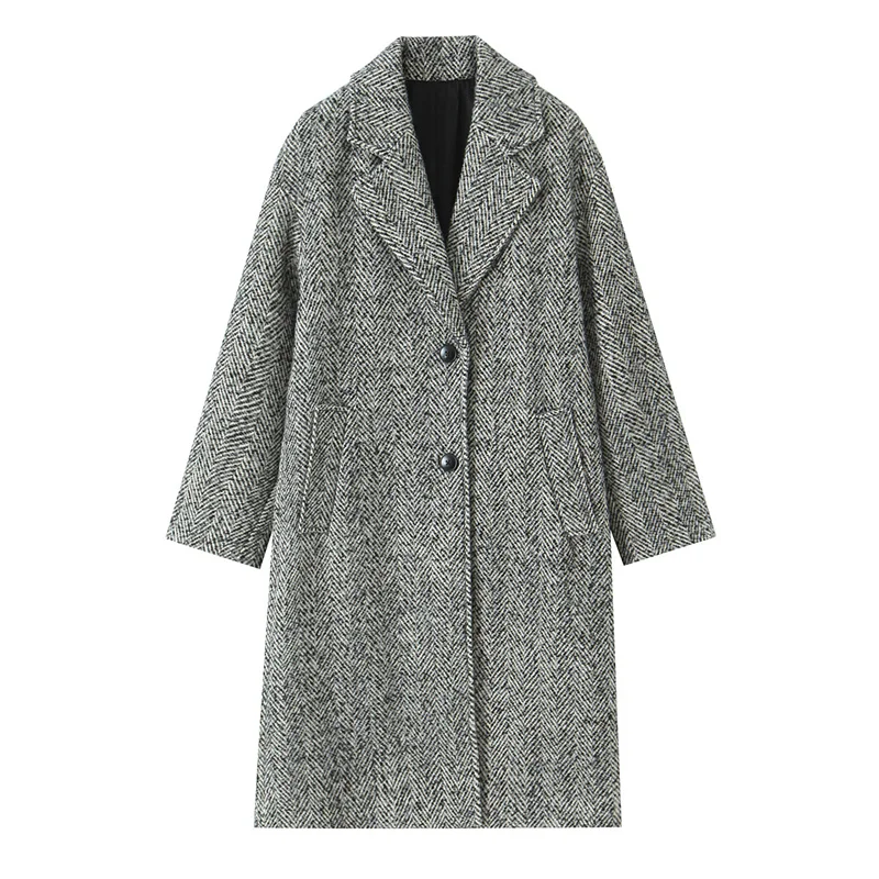 

Women's Coat 2025 Autumn New Arrivals Gray Herringbone Loose Simple Style Coat Jacket Casual Fashion Versatile