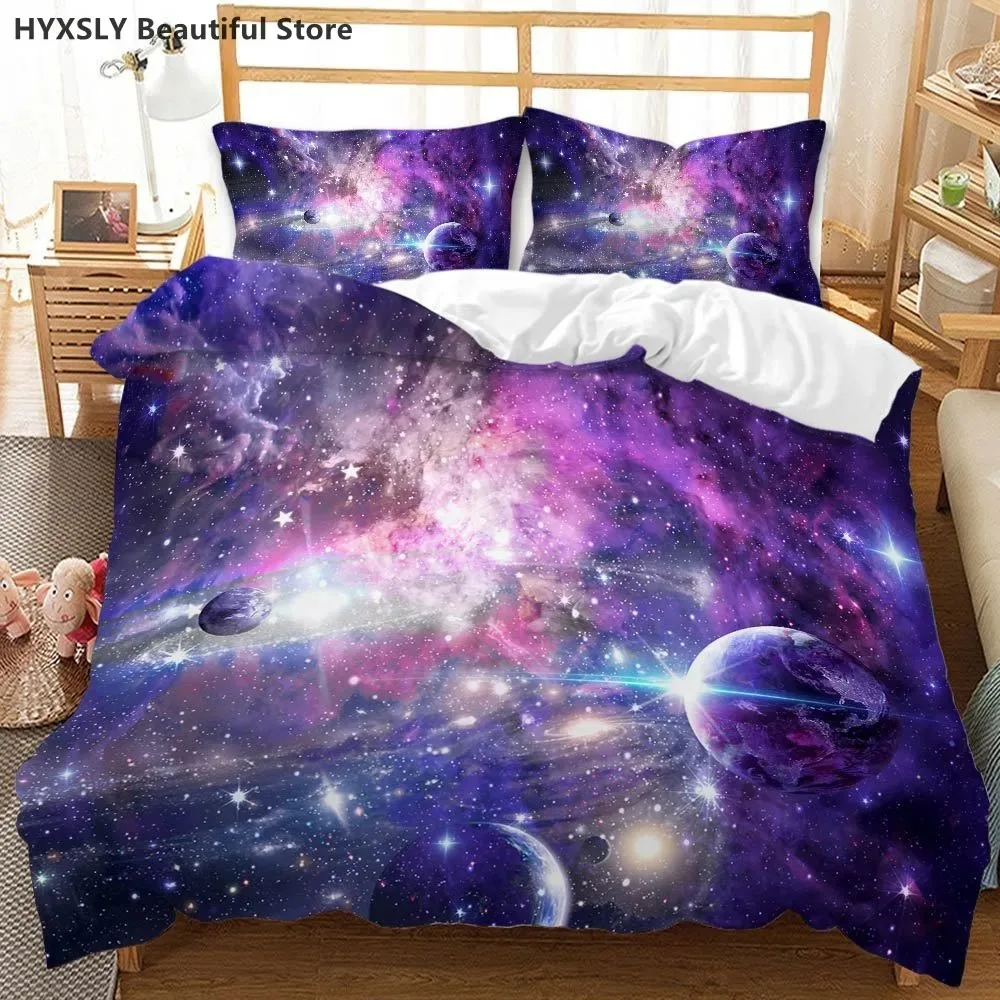 

Starry Sky Bedding Set Galaxy Sun Moon Purple Blue Black Universe Print Bed Cover for Kids Men Women Single Double KingQueen