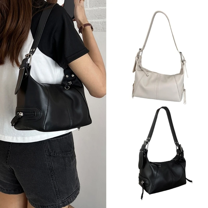 

Retro Casual Underarm Bags for Women Girl Motorcyclist Handbag Purse All-matching Shoulder Bag Soft PU Leather Hobo Bag