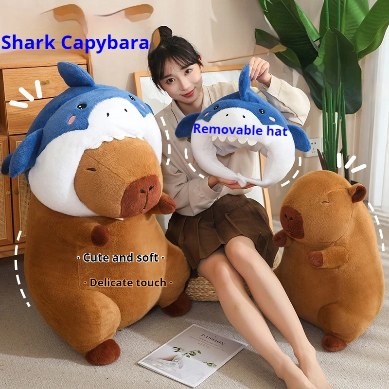 35/55cm New Lifelike Capybara Cosplay Shark Plush Doll Shark Capybara Stuffed Animal Capybara Pillow Kids Pluah Doll Kid Gift