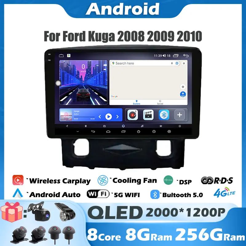 

9'' QLED Android 14 For Ford Kuga 2008 2009 2010 Car Radio Multimedia Player Navigation Video DSP 4G carplay WIFI GPS No DVD RDS