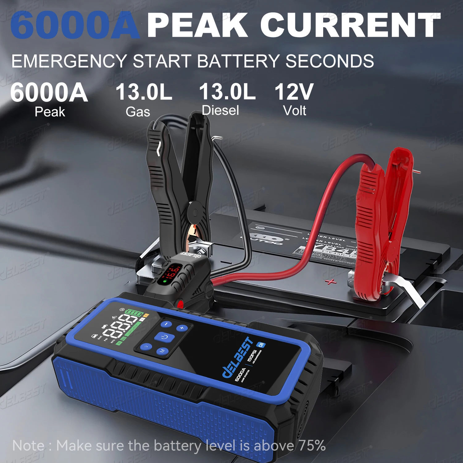 All-in-One 12V 32000mAh 6000A Jump Start 150PSI Air Pump 65W PD Charger & Tire Pressure Monitor for Compact Cars/Motorcycles - view 6