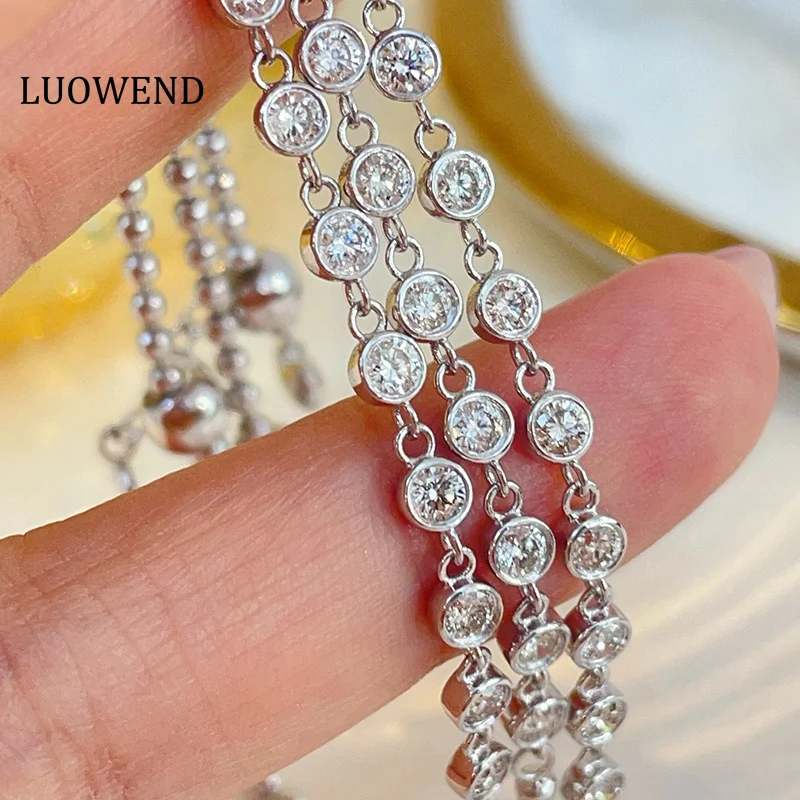 LUOWEND 100% 18K White or Yellow Gold Bracelet Luxury 0.40carat Real Natural Diamond Bracelet for Women High Wedding Jewelry