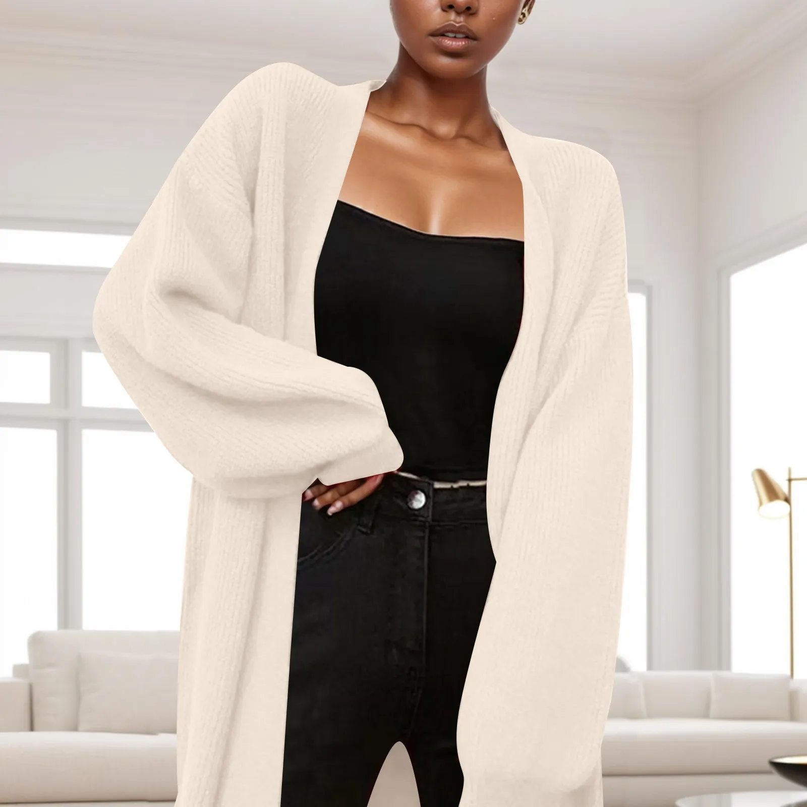 

Women's Sweater White Fluffy Cardigan for Women Long Sleeve Knitwears Winter Clothing Imitation Mink Velvet Knitted Cardigan