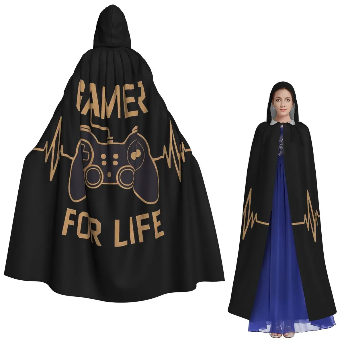 

Gamer Controller Video Game Gaming Gamepad Long Hooded Cloak Witch Medieval Costume Cosplay Cape HalloweenCoat Adult Unisex