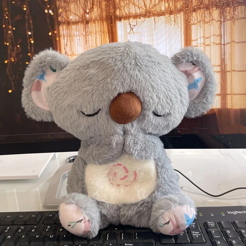 Breathing Bear Toy Baby Soothing Koala Plush Doll Baby Kids Soothing Music Baby Sleeping Companion Sound and Light Doll Toy