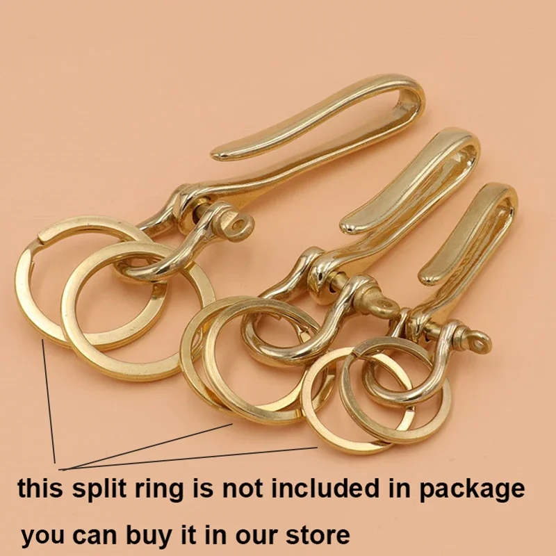 1piece Brass Keychain Removable Fob Clip Belt U Hook Retro Keyring Wallet Chain Clasp with Shackle Fish Hook