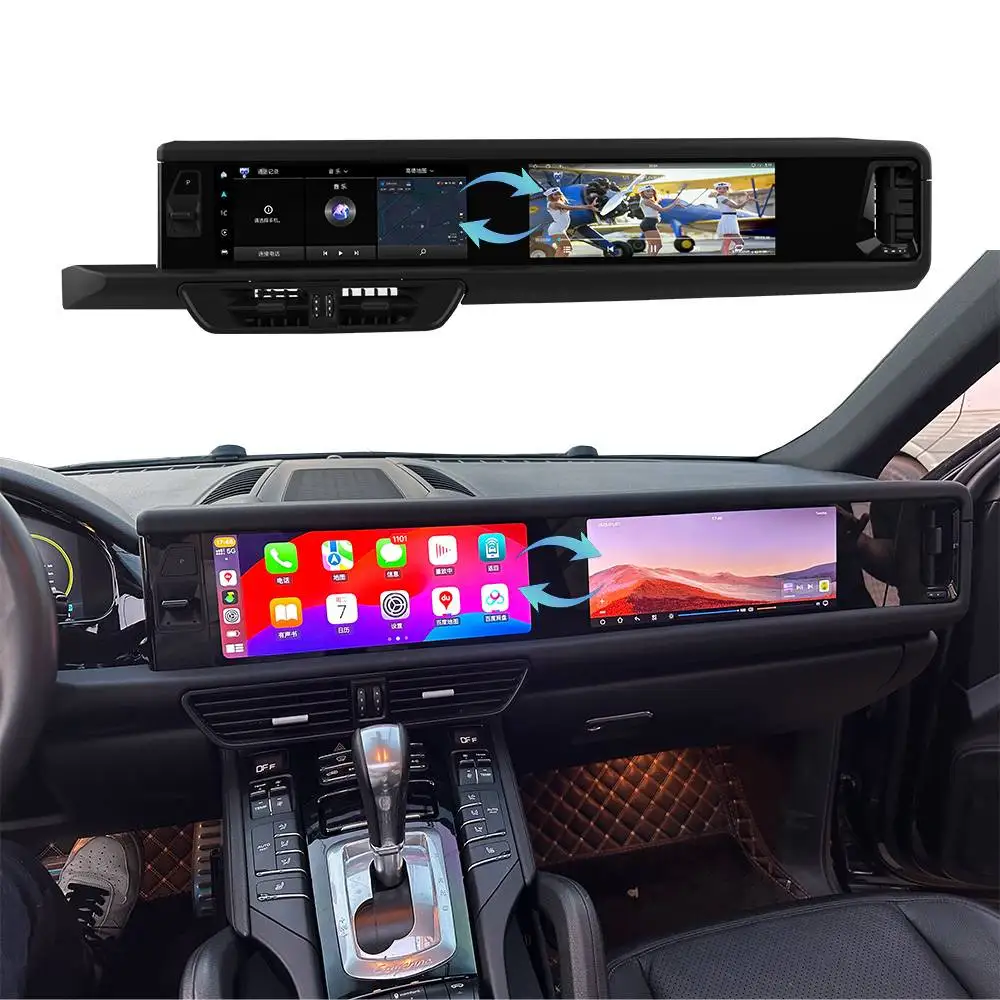 Android 13 12.3 pollici Doppio Schermo DVD Auto Navigazione Touchscreen Autoradio Wireless Carplay Per Porsche Cayenne 2011-2016