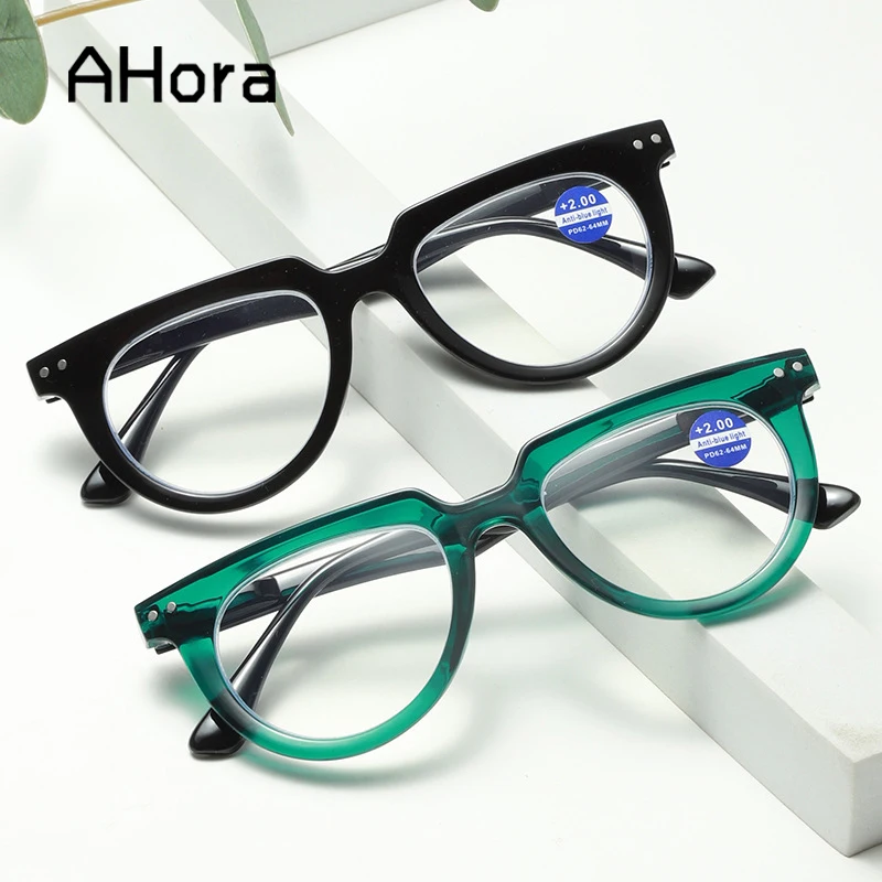 

Ahora Half Frame Round Reading Glasses Fashion Trend Presbyopia Spectacles Anti Blue Light Computer Eyeglasses Europe&America