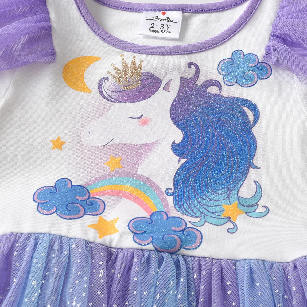 DXTON Kleinkind Kinder Baumwollkleider Einhorn Kinder Mädchen Rüschenkleid Baumwollnetz Mädchen Herbstkleidung Kleinkind Partykostüme – Detail 4