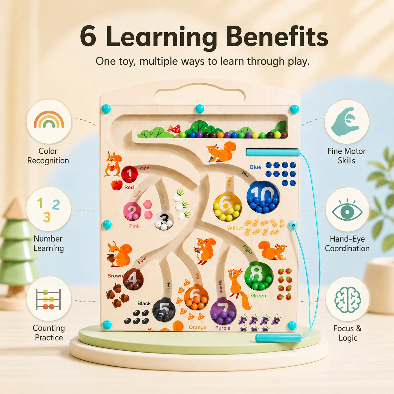 Children\'s maze toys, magnetic walking beads game, early education with pen training, math color cognitive classification