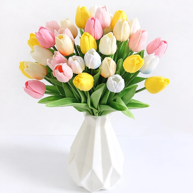 10Pcs Tulipan Sztuczne Kwiaty Prawdziwy Dotyk Sztuczny Bukiet Sztuczne Kwiaty do Dekoracji Ślubnych Materiały Domowy Ogród Wazon Dekoracja