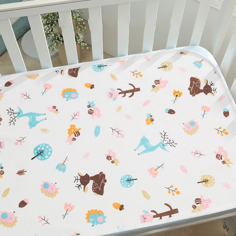 Pure cotton crib mattress baby changing mat bamboo fiber waterproof washable breathable cute printing