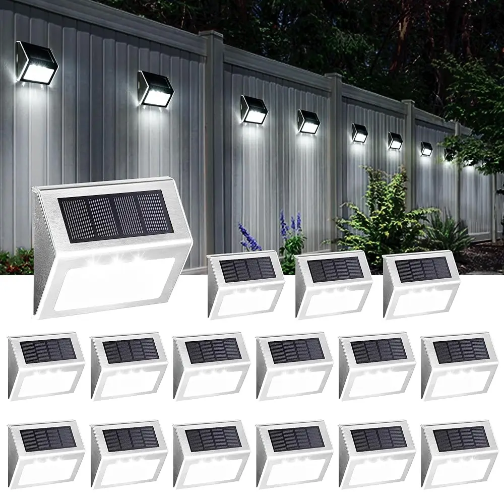 

Солнечные светильники для ступеней, 16 шт., уличные светильники для забора, водонепроницаемые солнечные светильники для террасы с 4 светодиодами для лестниц