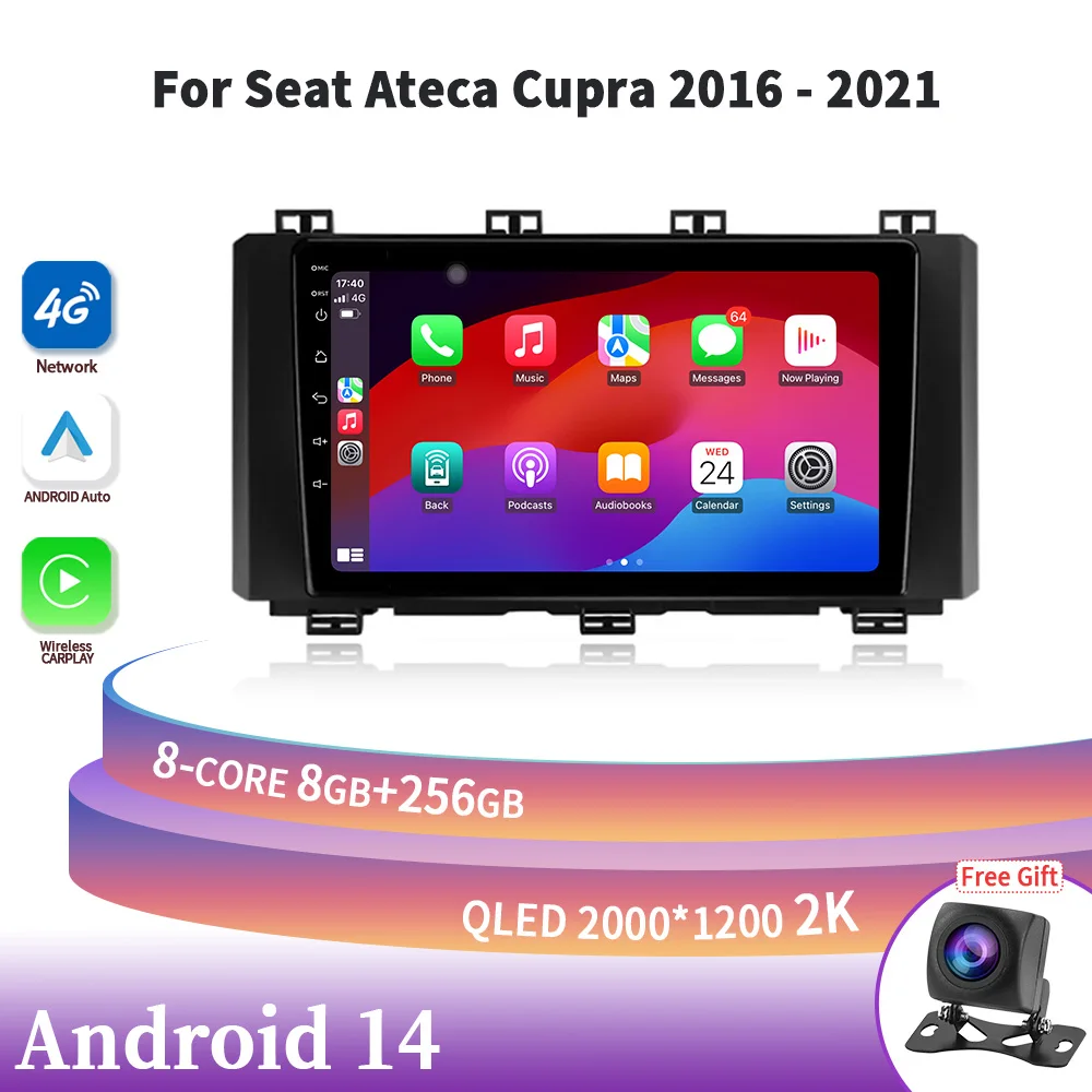 

Автомагнитола на Android 14 для Seat Ateca Cupra 2016-2021, стерео, беспроводная, Carplay, Автомобильная Мультимедийная навигация, GPS, 4G, сенсорный экран, 2DIN