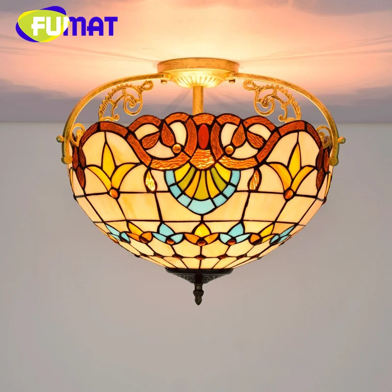 FUMAT Tiffany Baroque 16 inch stained glass overhead light deco the dining room bedroom hallway ceiling light