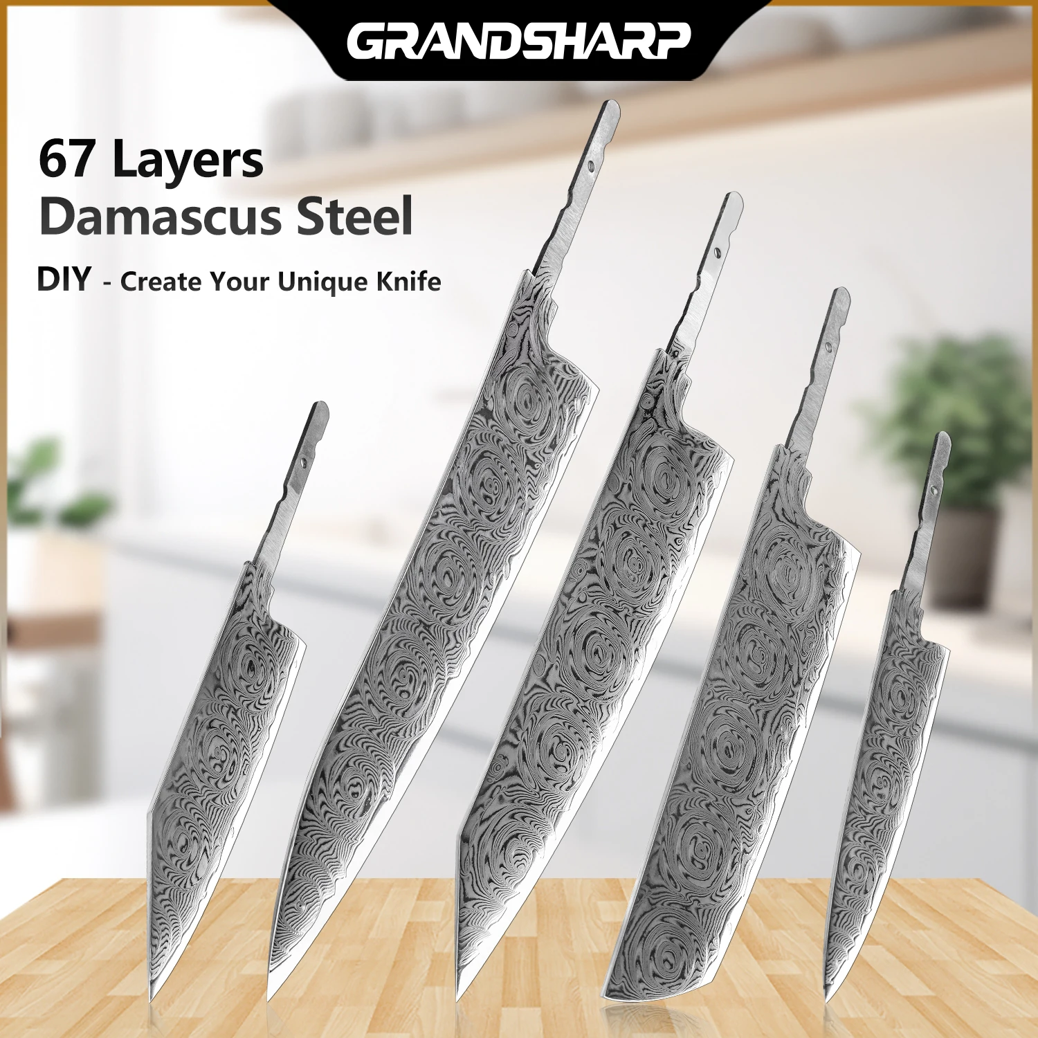 Grandsharp Professional Knife Blank 67 Layer Damascus Steel 10cr15CoMov No Handle DIY Blade For Custom Knife Crafting