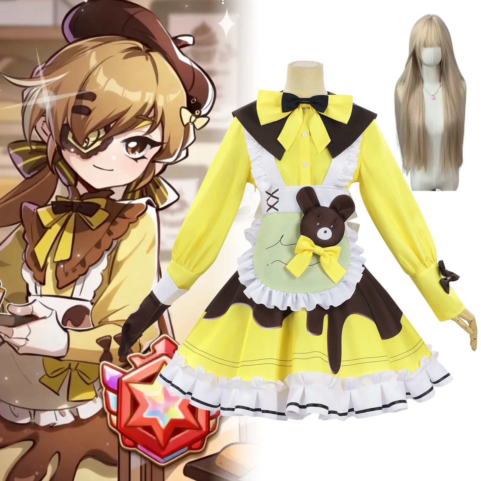 

Eggy Party Mute Girl Dreamy Sweetheart Cosplay Costume Wig Set