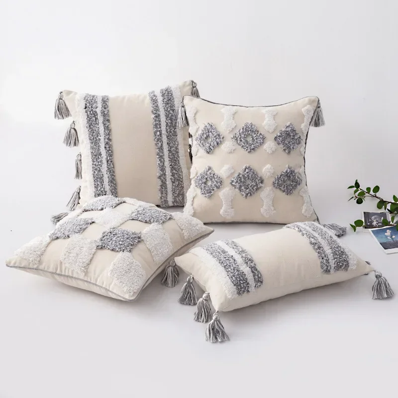 Home Decoration of Homestays, Ethnic Style Cushions, Bedside Insets, Moroccan Lace Tassel Tufted Pillows, Pillowcases