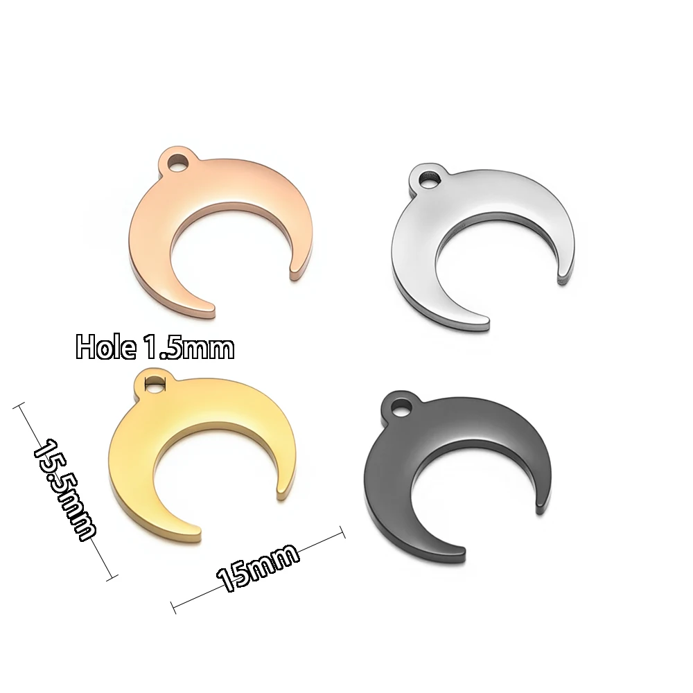 5pcs Gold Color Stainless Steel Ox Horn Charms Moon Necklaces for DIY Jewelry Making Handmade Pendants Bracelets Accessories