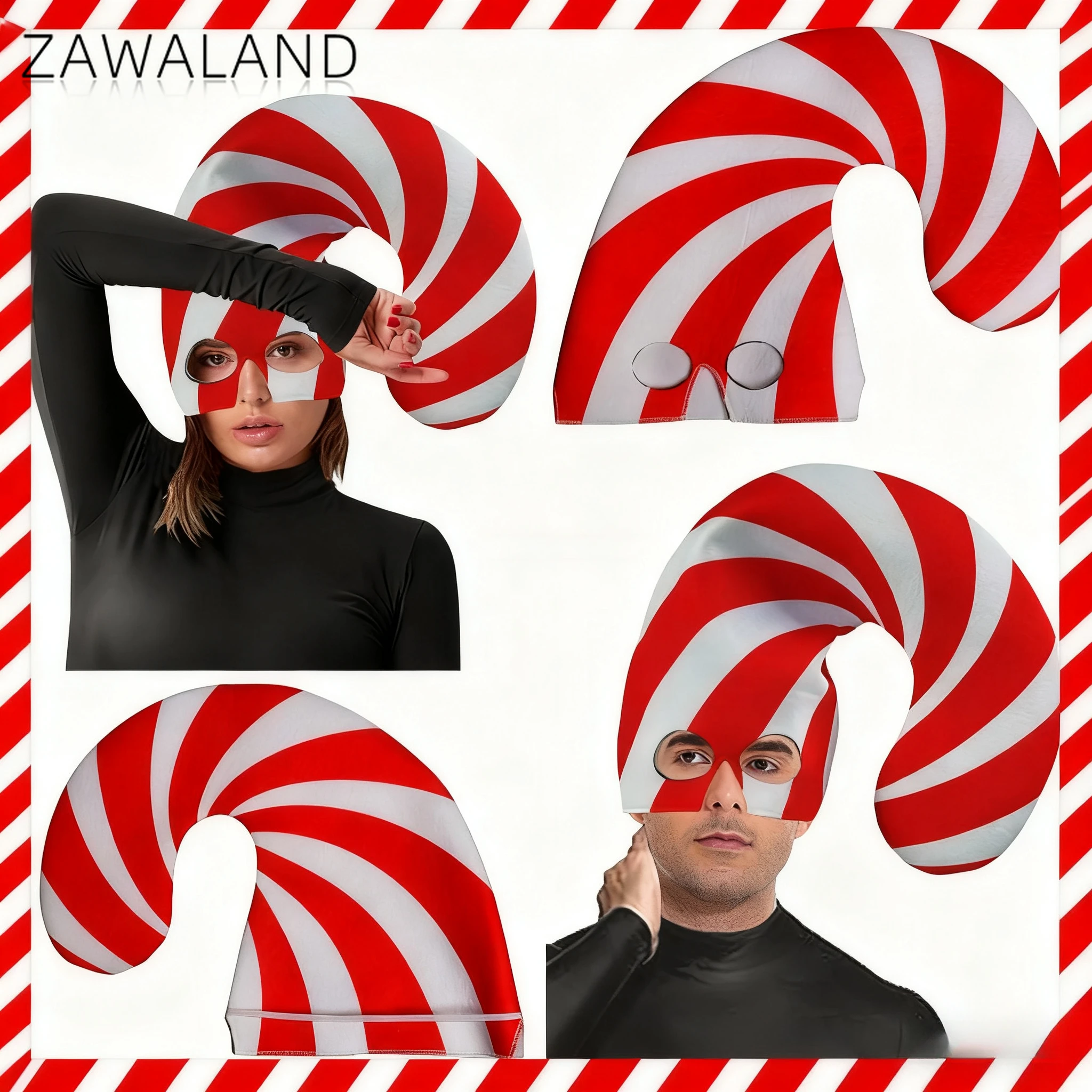 

Candy Cane Print Cosplay Headwear Red White Stripe Christmas Hat Family Matching Head Cover Carnival Party Performance Headdress