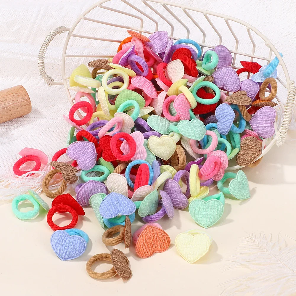 

20pcs Kids Heart Elastic Hair Bands Girls Rubber Band for Children Sweets Scrunchie Hair Ties Cute Baby Hair Accessories