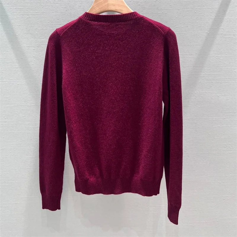 Women Cardigan Wine Red M120088 Early Spring Crew Neck Short Sleeve Long Sleeve Slim-fit Knitted  Versatile Sweater Jacket Top