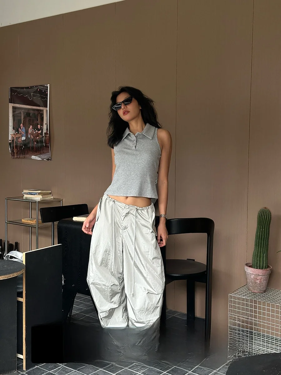 

Женские повседневные брюки с высокой талией и завязками, свободные прямые рабочие брюки в американском ретро-стиле, лето 2025