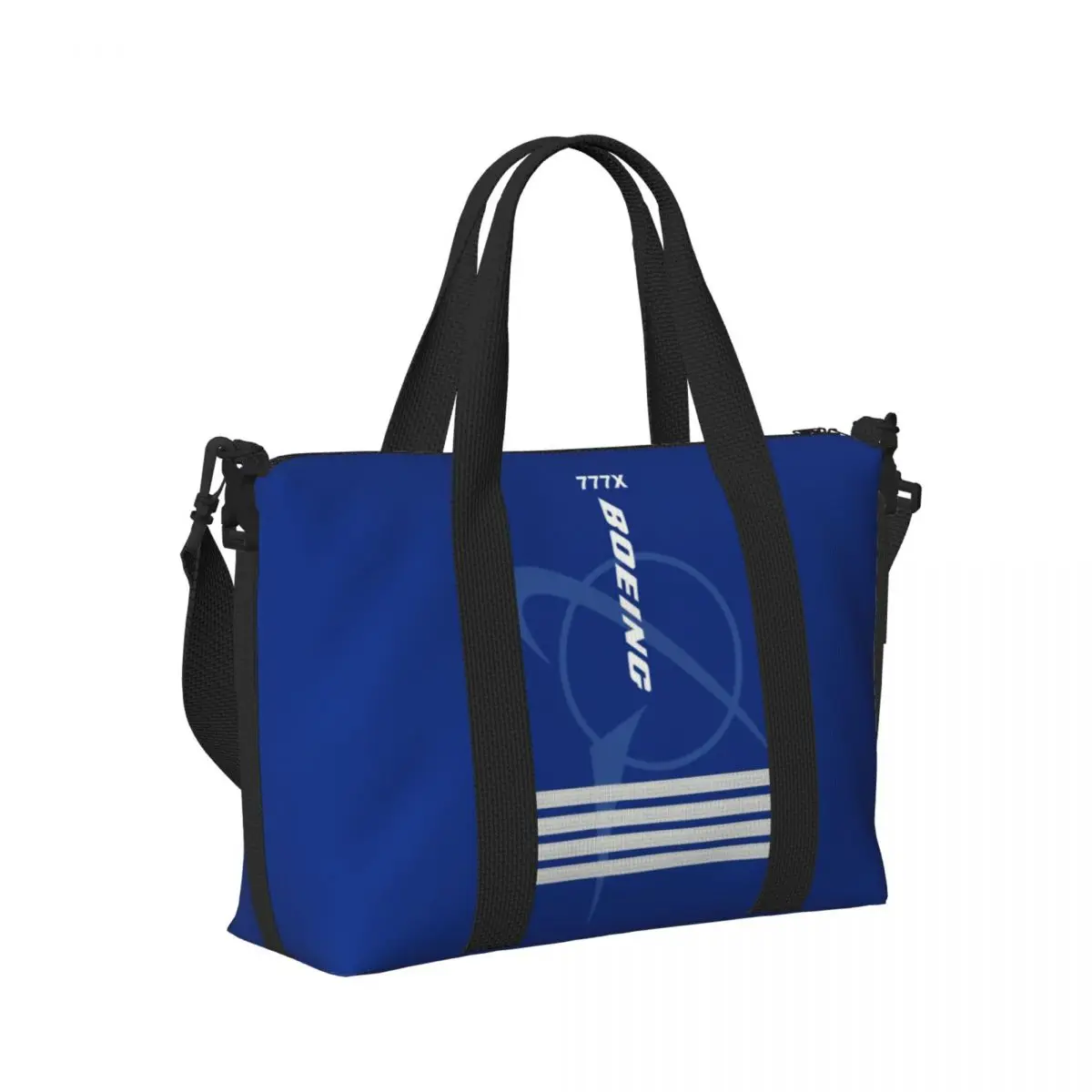 Custom Boeing 777X Captain Stripes Beach Tote Bag Women Aviation Aviator Flight Pilot Big Compartment Gym Beach Travel Bags