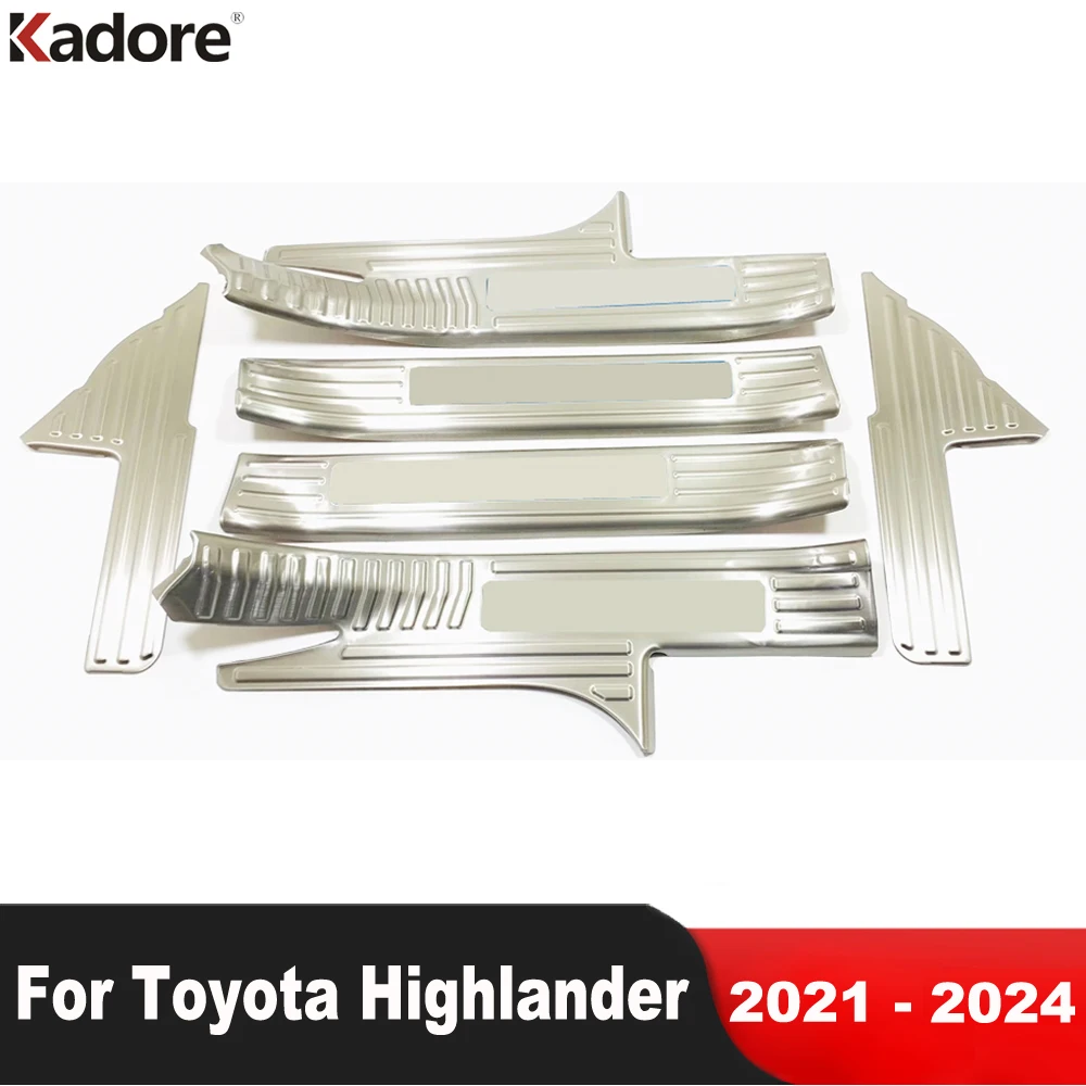 Door Sill Scuff Plate Cover Trim For Toyota Highlander XU70 Kluger Hybrid 2021-2023 2024 Steel Car Door Pedal Gurad Accessories