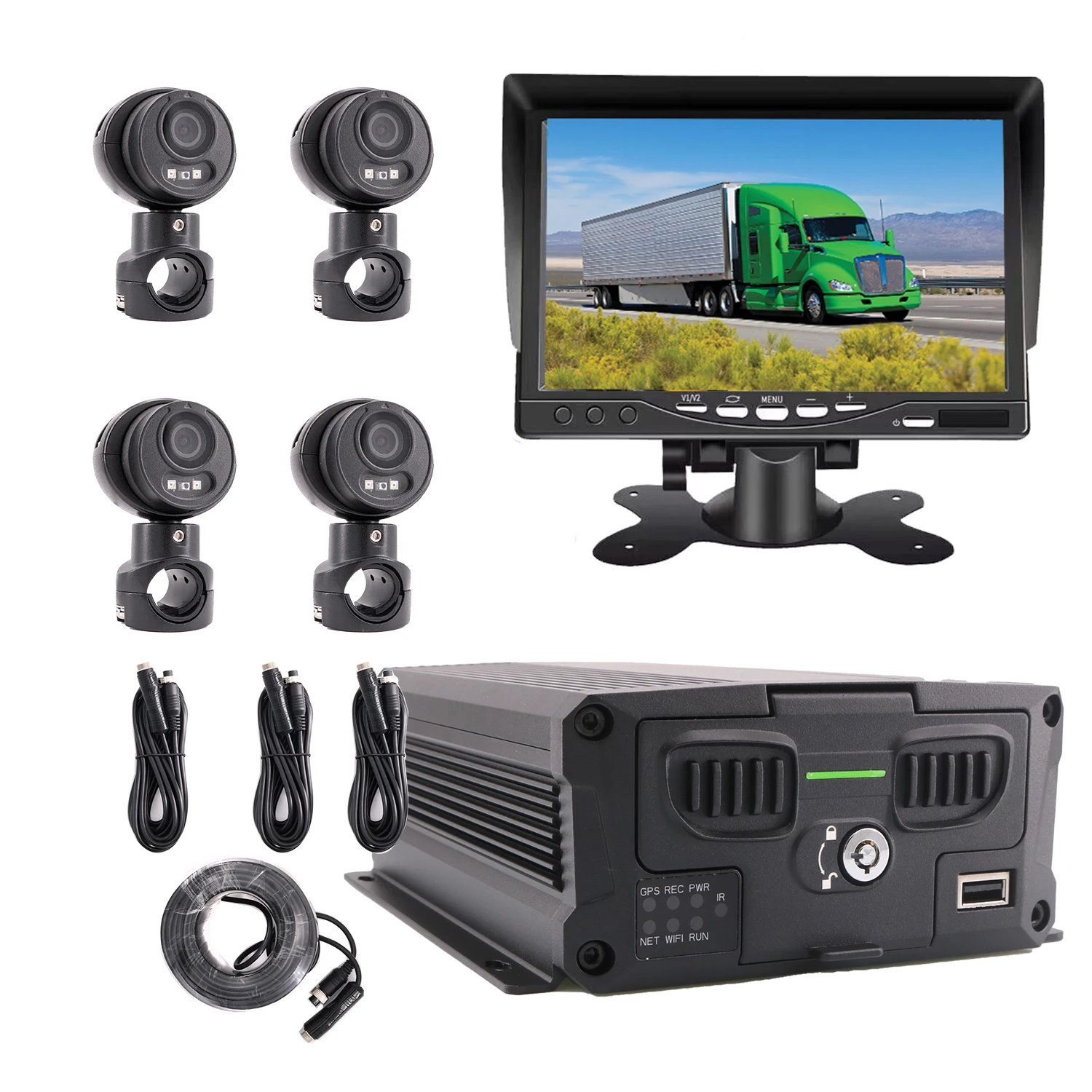 4CH 4G Lte GPS WIFI RJ45 1080P Vehicle Truck DVR Kit SSD/SD Drive IR IP68  CMS APP/WEB Remote View for Fleet Truck Bus