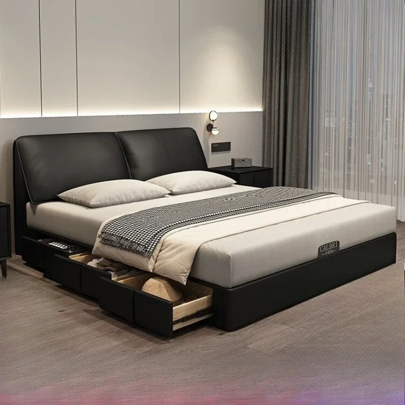 

Кожаная кровать с ушками слона, современная, простая, с ящиками для хранения, итальянский минималистичный дизайн, бесшумная двуспальная кровать