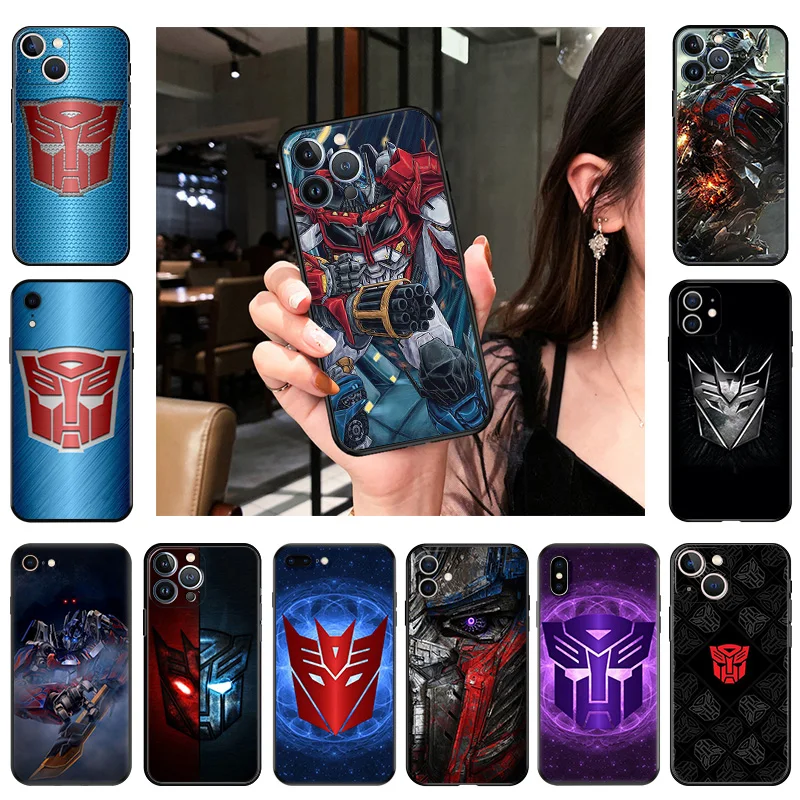 Phone Case For iphone 16Plus XR XSMax 15 14 13 12 11 16 Pro Max Mini 7 8 HEROCROSS T-Transformers Black Soft Protective Cover