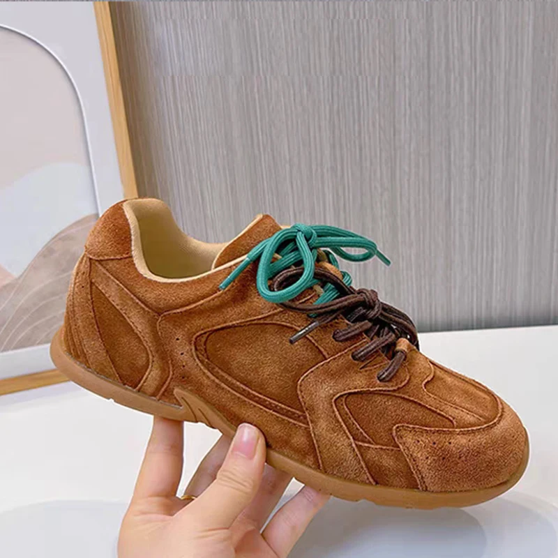 

Новинка 2026, женские модные кроссовки из натуральной кожи, немецкая тренировочная обувь в стиле ретро, женские туфли-лодочки, весенние повседневные женские туфли на плоской подошве на шнуровке