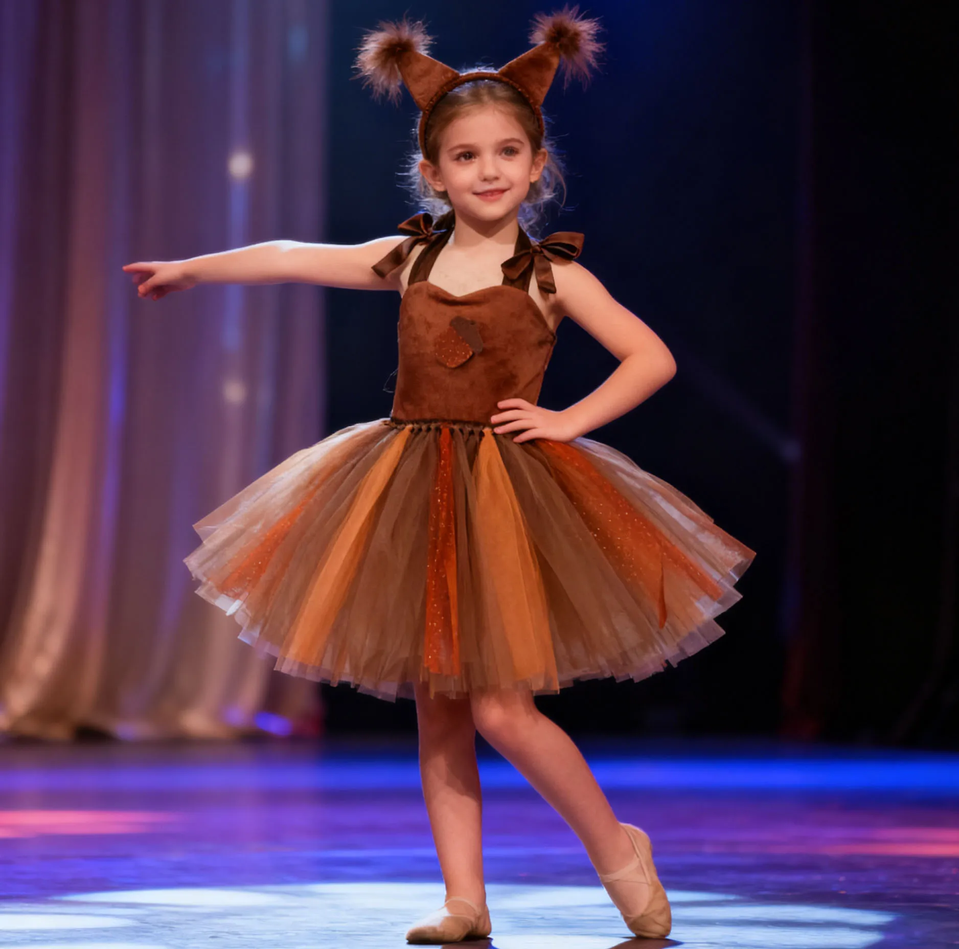 

Halloween Dress For Girls Brown Animal Squirrels Children's Dress Kids Cartoon With Tail Performance Birthday Party Gift Costume