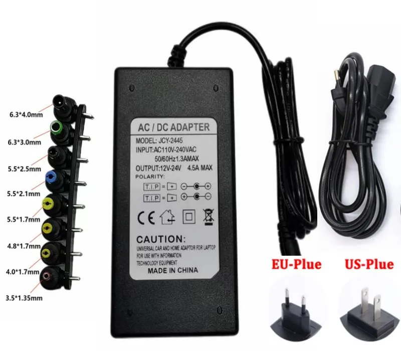 Adjustable AC DC Power Supply AC110~240V To DC12V 15V 16V 18V 19V 20V 24V Adapter Universal Adaptor 4.5A 8PCS Connector