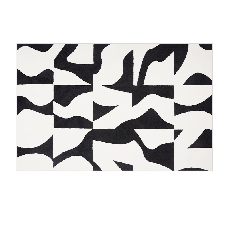 NONE Moderne Luxus-Teppiche für Wohnzimmer, flauschiger weicher Plüschteppich, schwarz-weiße Linien, Schlafzimmer-Dekor, Teppich, große Fläche, waschbare Arbeitsmatte 5