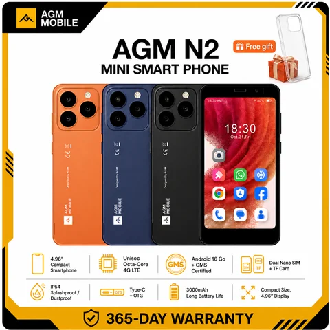 Phone Mini Smartphone AGM N2 Mini Smartphone Compact Size 4.96 inch Display 3GB 32GB 3000mAh Removable Battery Android 16 GO System Lightweight Phone