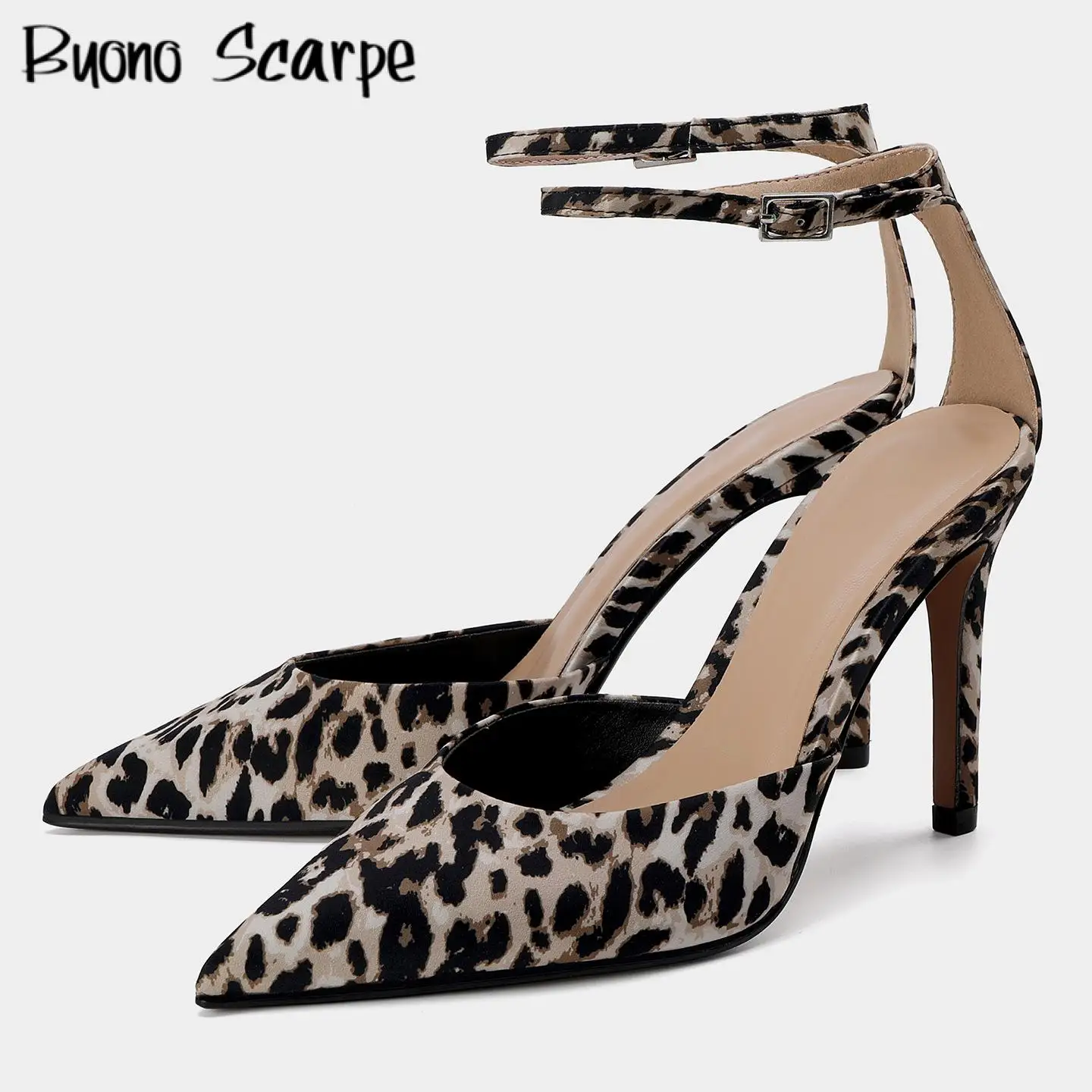 

Роскошные дизайнерские леопардовые шелковые туфли с острым носком и ремешком на щиколотке, женские туфли-лодочки на высоком каблуке, большие размеры, новая летняя модная пикантная обувь