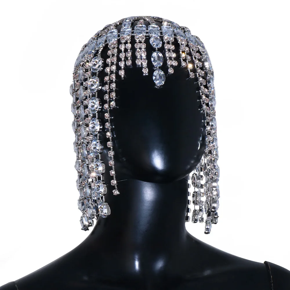 Imagem -05 - Stonefans Glitter Rhinestone Longo Franjas Cabelo Corrente Bandana Chapéu Desempenho de Palco para as Mulheres Headpiece Cabeça Peruca Corrente