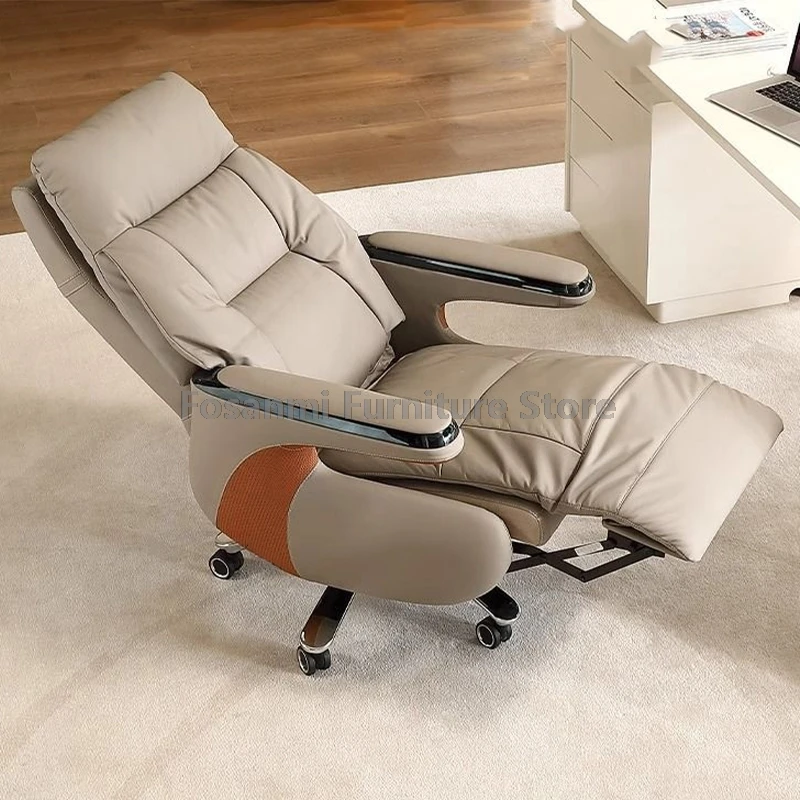 Cadeira de escritório com encosto alto de couro PU com ajuste por gravidade Cadeira de mesa ergonômica com assento largo e grosso para jogos em casa Cadeira de computador com rodas