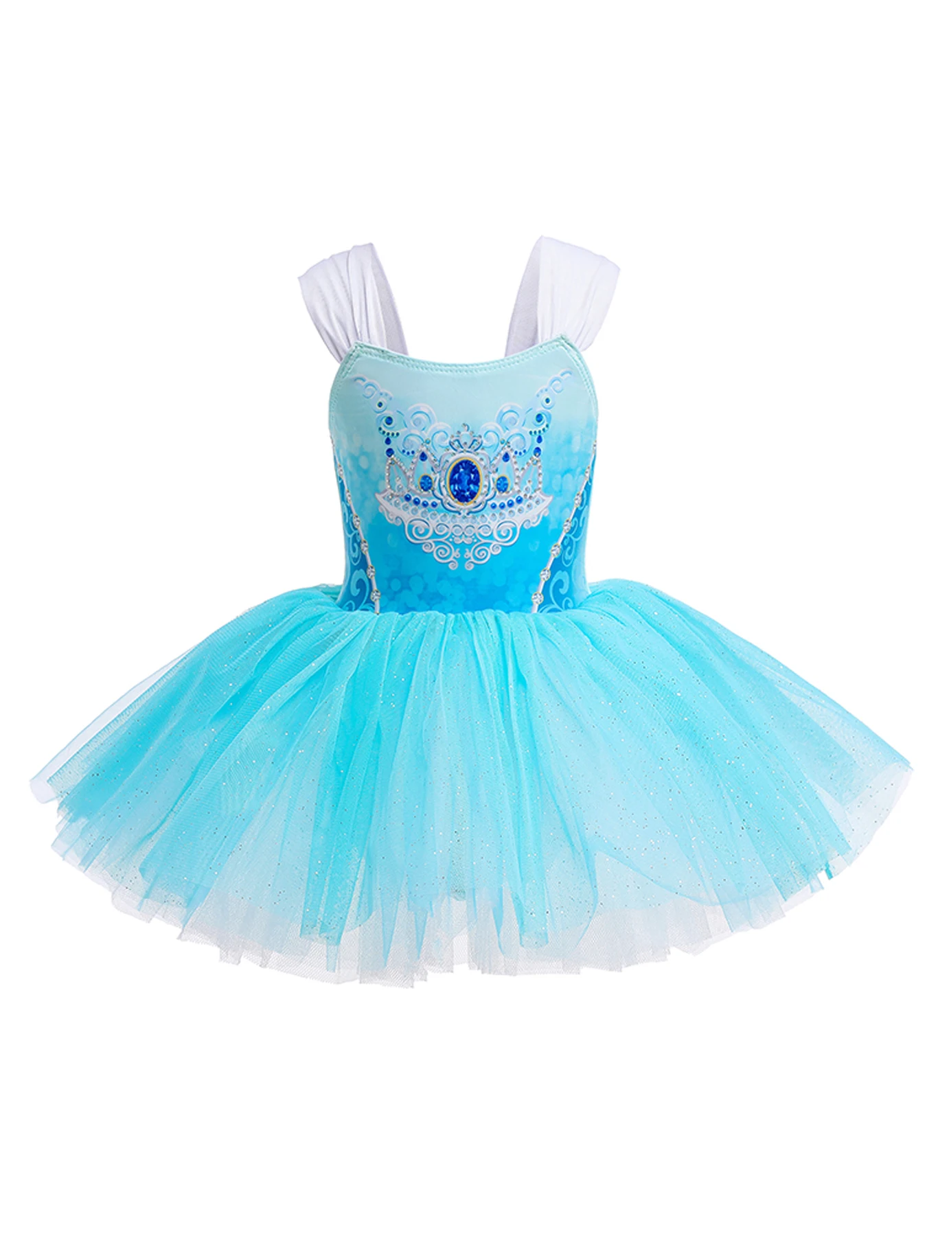 Girls New Floral Embroidery Tulle Tutu Mesh Puff Sleeve Princess Ballet Dance Dress Practice Performance Clothes Leotards