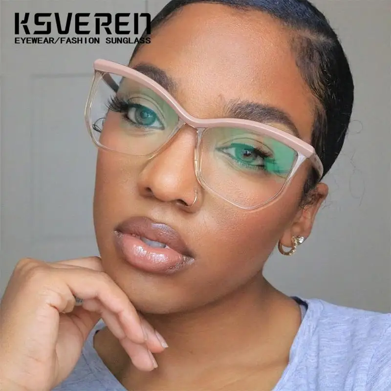 KSVEREN 女性抗青色光老眼鏡コンピュータ読書眼鏡カスタマイズ可能な処方メガネ光学ガラス