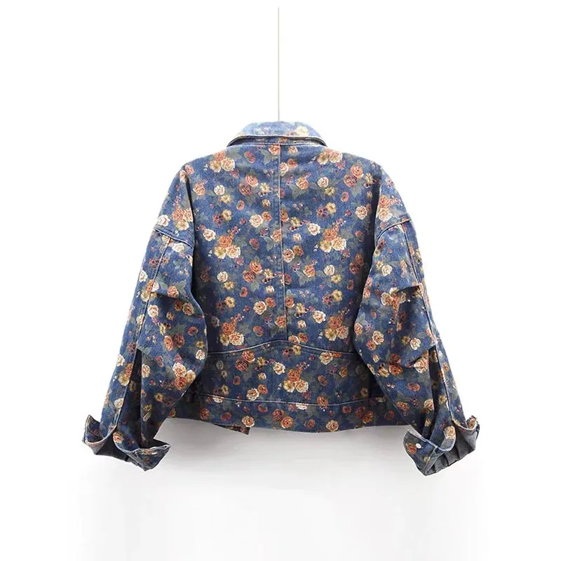 

Women Denim Jacket 2025 Spring Autumn Design Sense Printing Lady Outerwear Long Sleeve Korean Version Female Cowboy Coat