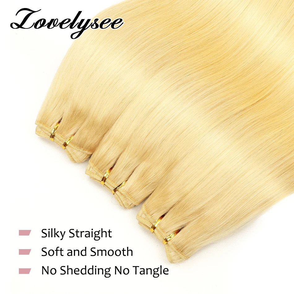 16-22 Inch Straight Hair Weft Brazilian Blonde Human Hair Extensions Unprocessed Human Hair Bundles Weft 1PC 100G Double Weft