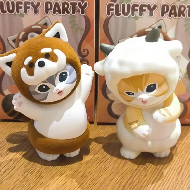 Miniso Cat Flurry Party Series Suprise Box Figure Anime Flocking Material Kawaii Animal Model Display Decoration Desktop Toys