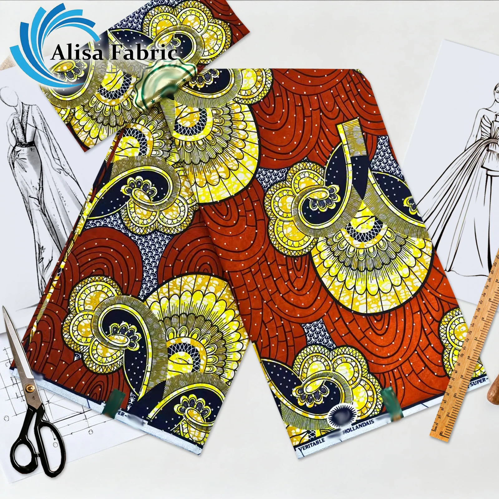 

2025 new arrivals hot drilling African wax fabric 6yards 100% cotton veritable guaranteed nigerian fabric for evening dresses